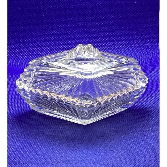 Art Deco Glass Ribbed  Saw Tooth Trinket Gift Box Vintage - Picture 3 of 8
